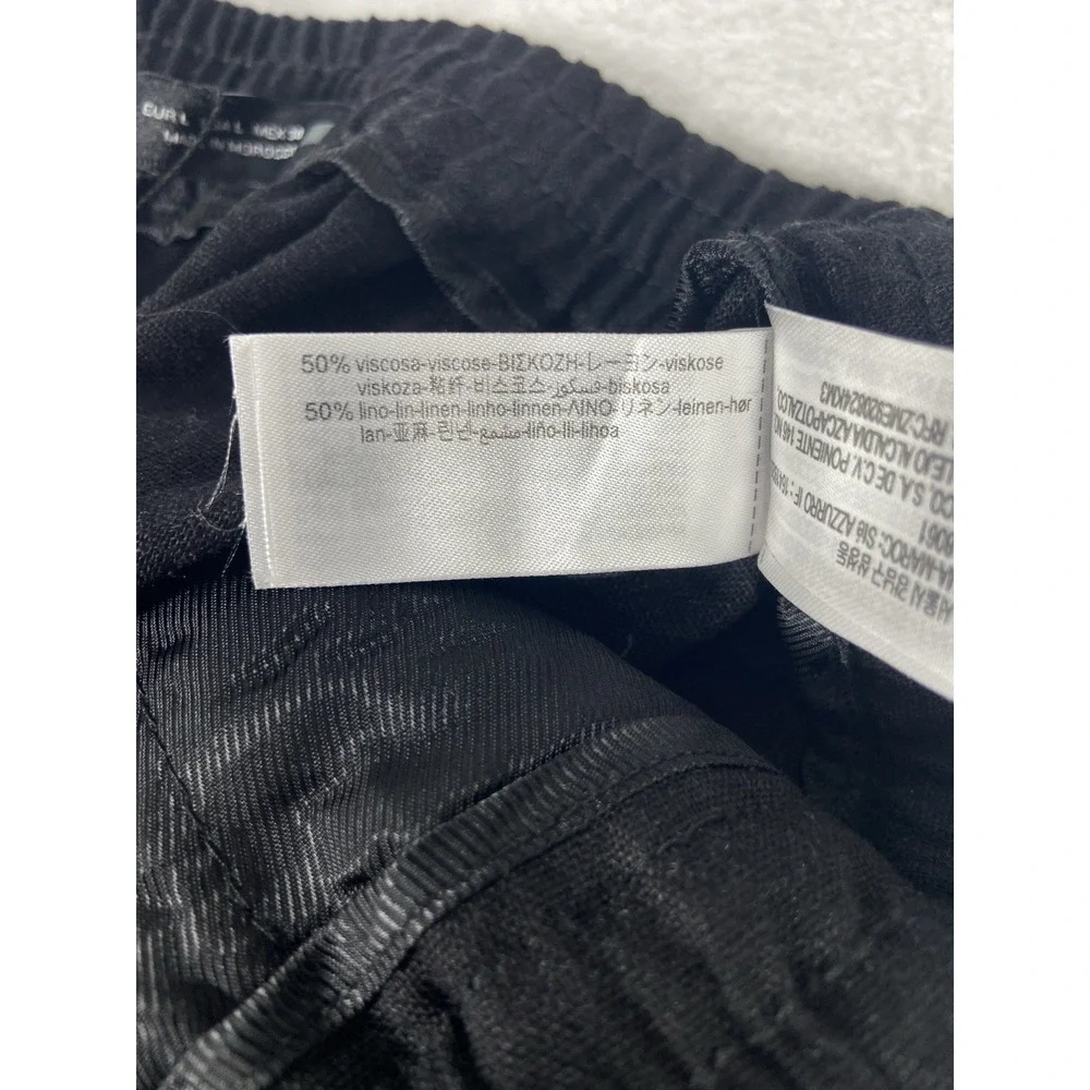 Zara Pants Womens Large Black Straight Leg Drawstring Linen Blend New